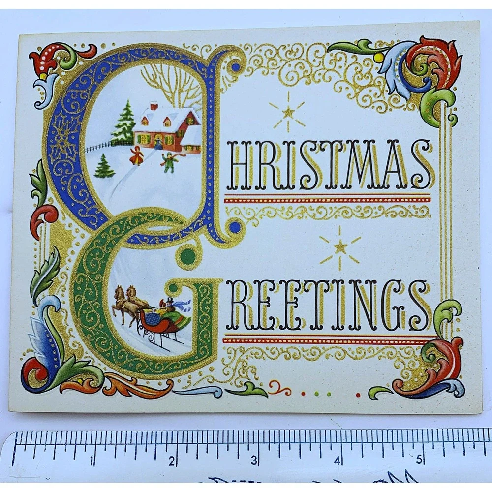 Vintage Season's Greetings Christmas Holiday Card Lot of 4-Unused-USA 1940s-50s